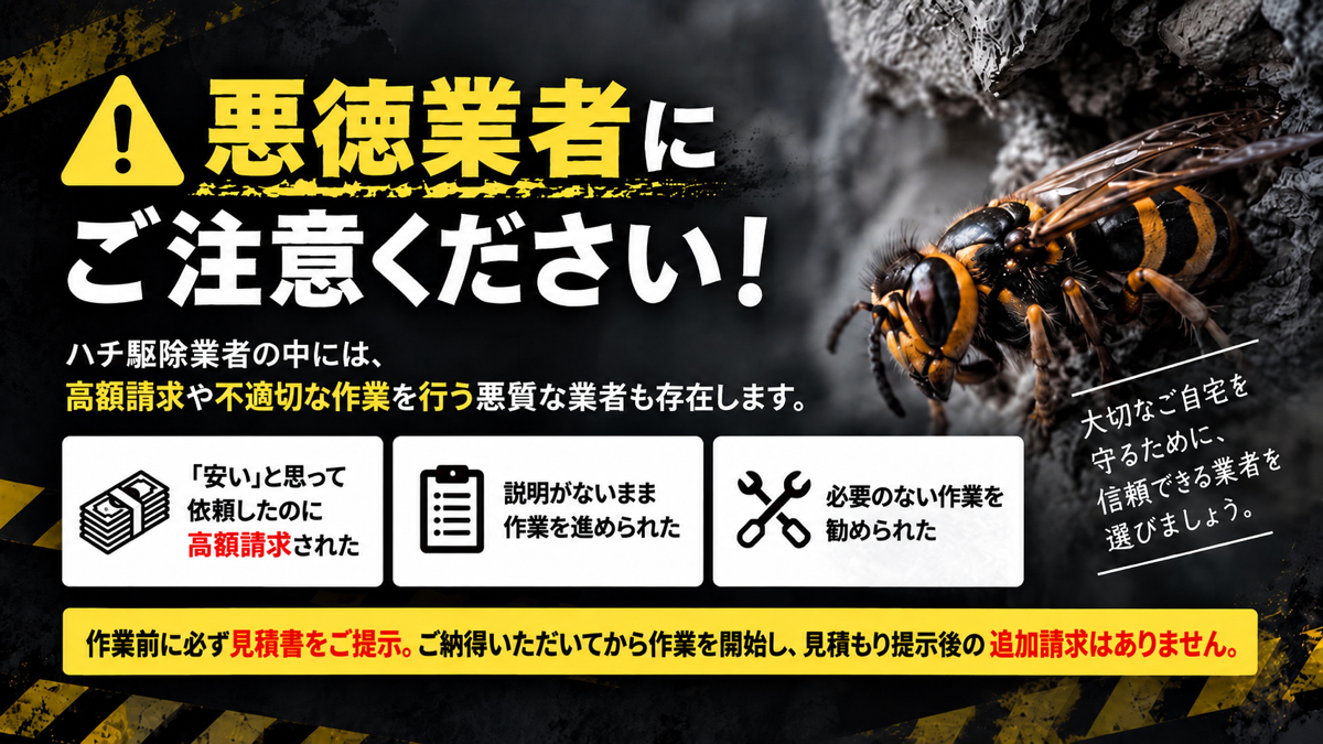悪質なハチ駆除業者にご注意ください